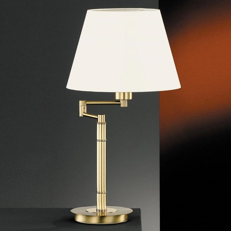 Fischer & Honsel Tischleuchte klassisch mit Bridgearm, Messing poliert, Textilschirm Stoff-Schirm champagner 3 Fischer & Honsel Tischleuchte klassisch mit Bridgearm, Messing poliert, Textilschirm Stoff-Schirm champagner