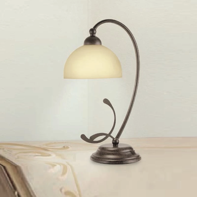 LAM Tischleuchte im Landhaus Stil - Dunkelbraun - Glas creme, satiniert 3 LAM Tischleuchte im Landhaus Stil - Dunkelbraun - Glas creme, satiniert