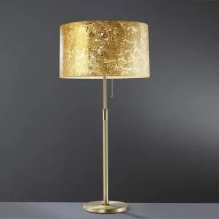 Hufnagel Tischleuchte Loop Messing, Blattgold, Höhe bis 80 cm, Zugschalter