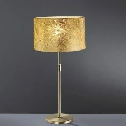 Hufnagel Tischleuchte Loop Messing, Schirm Blattgold, Höhe 55 - 75 cm