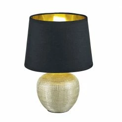 Reality Tischleuchte Luxor Vase Gold, Schirm Schwarz, H 26cm