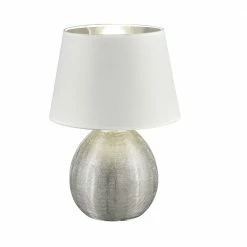 Reality Tischleuchte Luxor Vase Silber, Schirm Weiß, H 35cm
