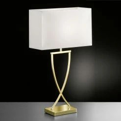 Fischer & Honsel Tischleuchte Messing-poliert, klassisch, rechteckiger Stoffschirm / Textilschirm weiß, 52 cm hoch