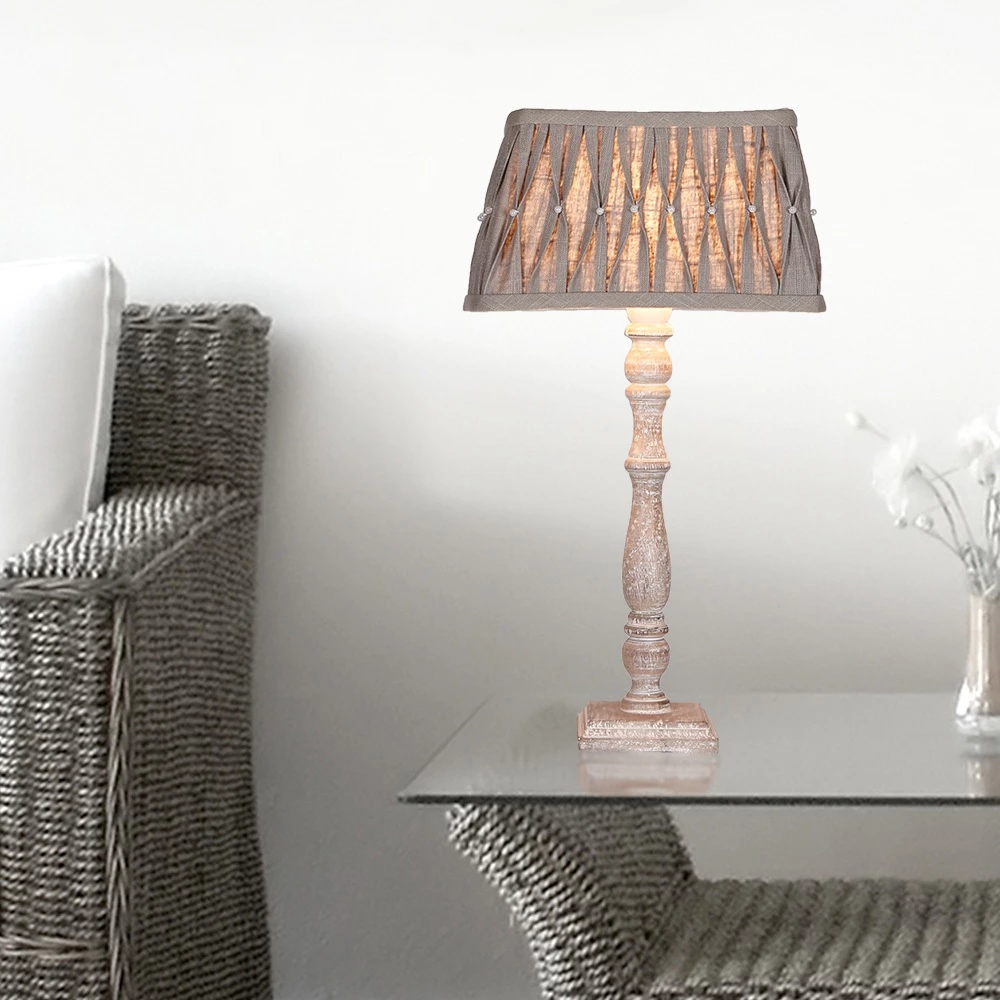 Dirk Davids Leuchten GmbH Tischleuchte mit Holzfuß und Stoffschirm in Grau 3 Dirk Davids Leuchten GmbH Tischleuchte mit Holzfuß und Stoffschirm in Grau