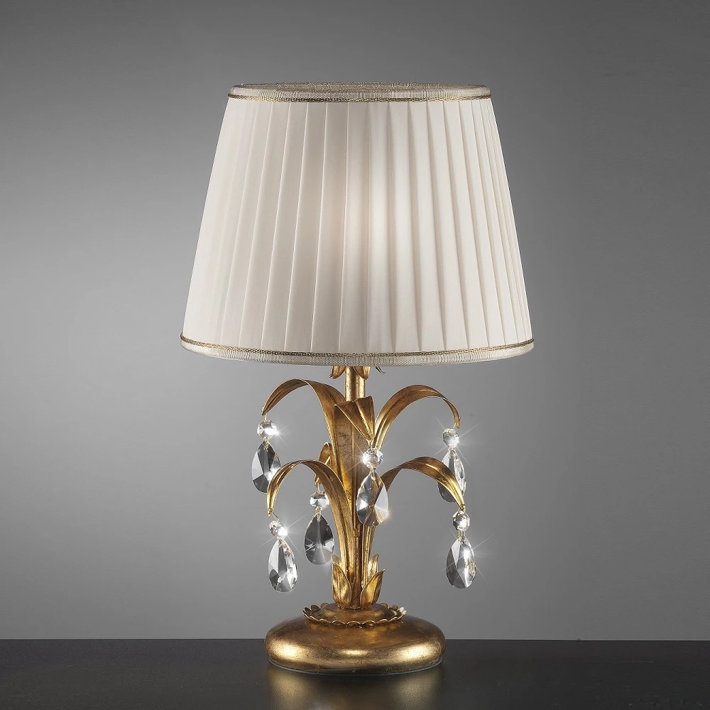 FERRO LUCE Tischleuchte mit Kristallbehang - Blattgold - Stofflampenschirm 3 FERRO LUCE Tischleuchte mit Kristallbehang - Blattgold - Stofflampenschirm