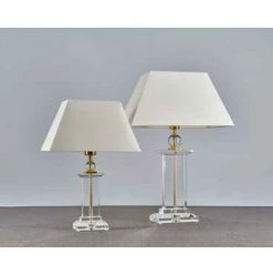 Joska Tischleuchte mit optischem Kristallglas, vergoldet, Höhe 63cm