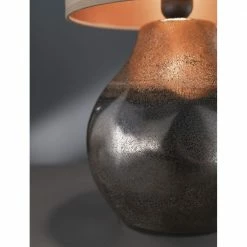 Fischer & Honsel Tischleuchte mit Schnurschalter, H= 31 cm, Fuß bronze, brauner Stoffschirm innen kupfer, Keramik, E14 -Tischleuchten Verkäufe tischleuchte mit schnurschaltercmfubronzebrauner stoffschirm 50113b50114bDetailFuss fischerhonsel 50113