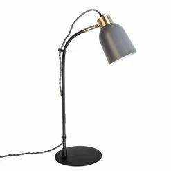 By Rydens Tischleuchte mit Schnurschalter, grauer Metallschirm, schwarzer Fuß, Schreibtischlampe, E27