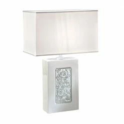 Kolarz Tischleuchte Sabrina, Dekor Toscana Silver, handgefertigt, Stoffschirm