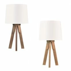 HerzBlut Tischleuchte, Cotton Schirm, Dreibeinig, Massivholz, Nussbaum o. Eiche
