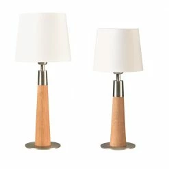 HerzBlut Tischleuchte, Cotton Schirm, weiß, Massivholz, Eiche, H= 47 o. 59cm