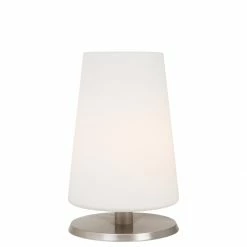 Steinhauer Tischleuchte, stahlfarbig, Glas weiß, Nachttischlampe H 23,5 cm, Touchdimmer, modern
