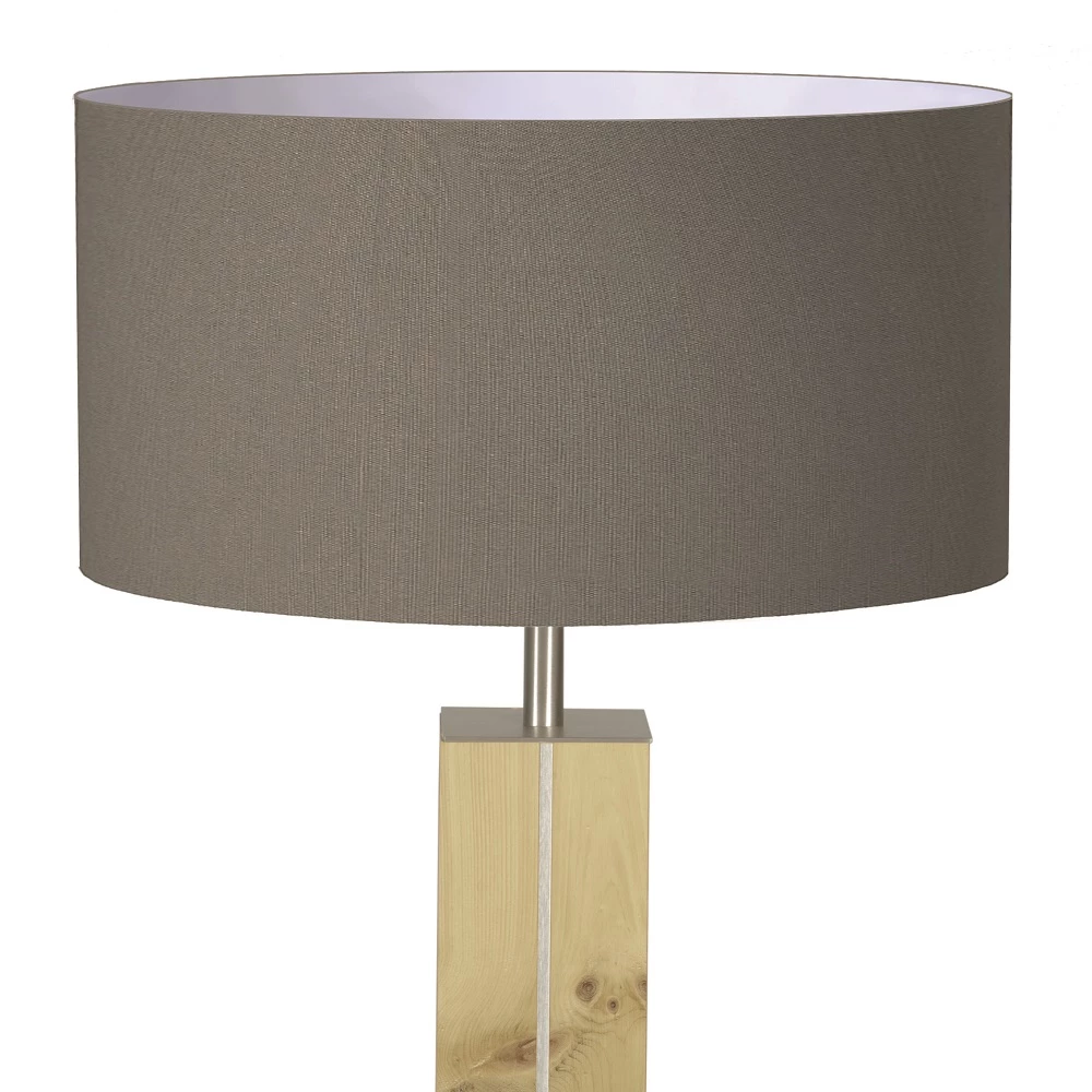 HerzBlut Tischleuchte, Stoffschirm, Taupe, Holzfuß, Nussbaum o. Eiche o. Zirbe 4 HerzBlut Tischleuchte, Stoffschirm, Taupe, Holzfuß, Nussbaum o. Eiche o. Zirbe – Bild 2