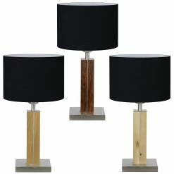 HerzBlut Tischleuchte, Stoffschirm, Schwarz, Holzfuß, Eiche o. Nussbaum o. Zirbe