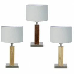 HerzBlut Tischleuchte, Stoffschirm, Silbergrau, Holz, Nussbaum o. Eiche o. Zirbe