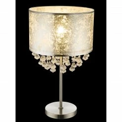 GLOBO Tischleuchte, Stoffschirm, Silber, Kristall, E27, Schnurschalter -Tischleuchten Verkäufe tischleuchtestoffschirmsilberkristalle27schnurschalter 15188T3ax1280x1280 globo 15188t3