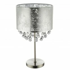 GLOBO Tischleuchte, Stoffschirm, Silber, Kristall, E27, Schnurschalter -Tischleuchten Verkäufe tischleuchtestoffschirmsilberkristalle27schnurschalter 15188T3b1280x1280 globo 15188t3
