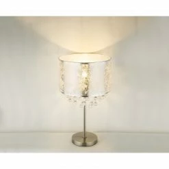 GLOBO Tischleuchte, Stoffschirm, Silber, Kristall, E27, Schnurschalter -Tischleuchten Verkäufe tischleuchtestoffschirmsilberkristalle27schnurschalter 15188T3t1280x1280 globo 15188t3