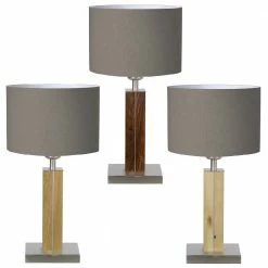 HerzBlut Tischleuchte, Stoffschirm, Taupe, Holzfuß, Nussbaum o. Eiche o. Zirbe