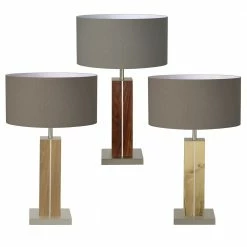 HerzBlut Tischleuchte, Stoffschirm, Taupe, Holzfuß, Nussbaum o. Eiche o. Zirbe