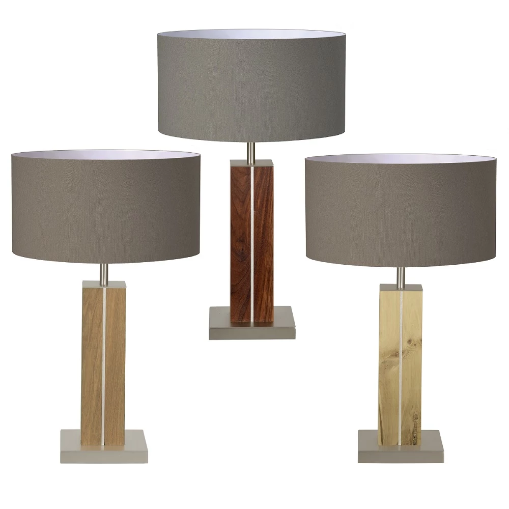 HerzBlut Tischleuchte, Stoffschirm, Taupe, Holzfuß, Nussbaum o. Eiche o. Zirbe 3 HerzBlut Tischleuchte, Stoffschirm, Taupe, Holzfuß, Nussbaum o. Eiche o. Zirbe