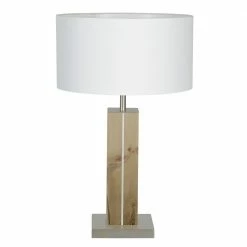 HerzBlut Tischleuchte, Stoffschirm, Weiß, Holzfuß, Eiche o. Nussbaum o. Zirbe