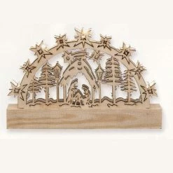 ELTRIC Weihnachtsbeleuchtung, Batteriebetrieb, LED-Holzleuchter, Motiv Krippe