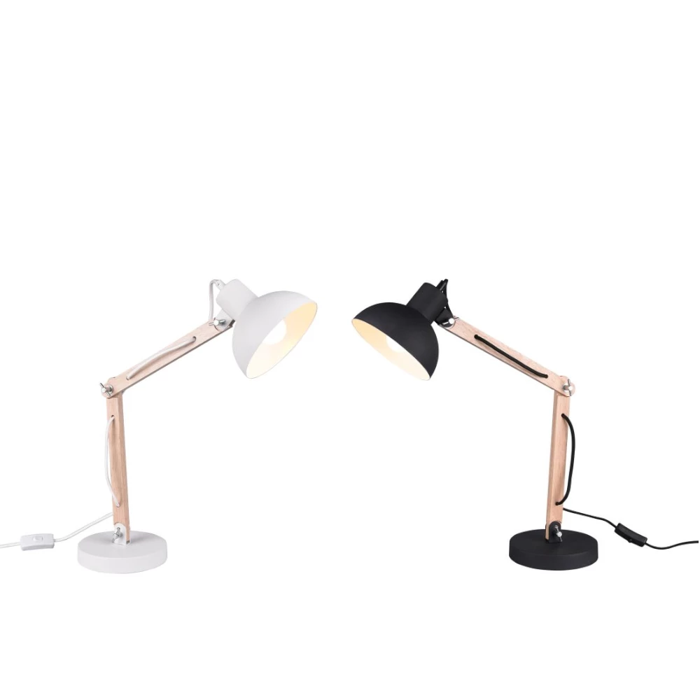 Trio weiße LED Tischleuchte aus Metall und Holz, mit Schnurschalter, E27, in 2 Varianten 3 Trio weiße LED Tischleuchte aus Metall und Holz, mit Schnurschalter, E27, in 2 Varianten